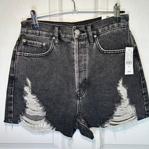 NWT PacSun Checker Black Ultra High Rise Vintage‎ Cutoff Denim Shorts Size 26
